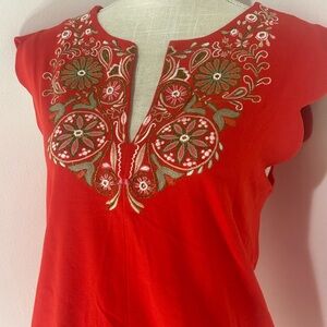 Anthropology Akemi + Kin Embroidered Blouse with Scalloped Sleeves